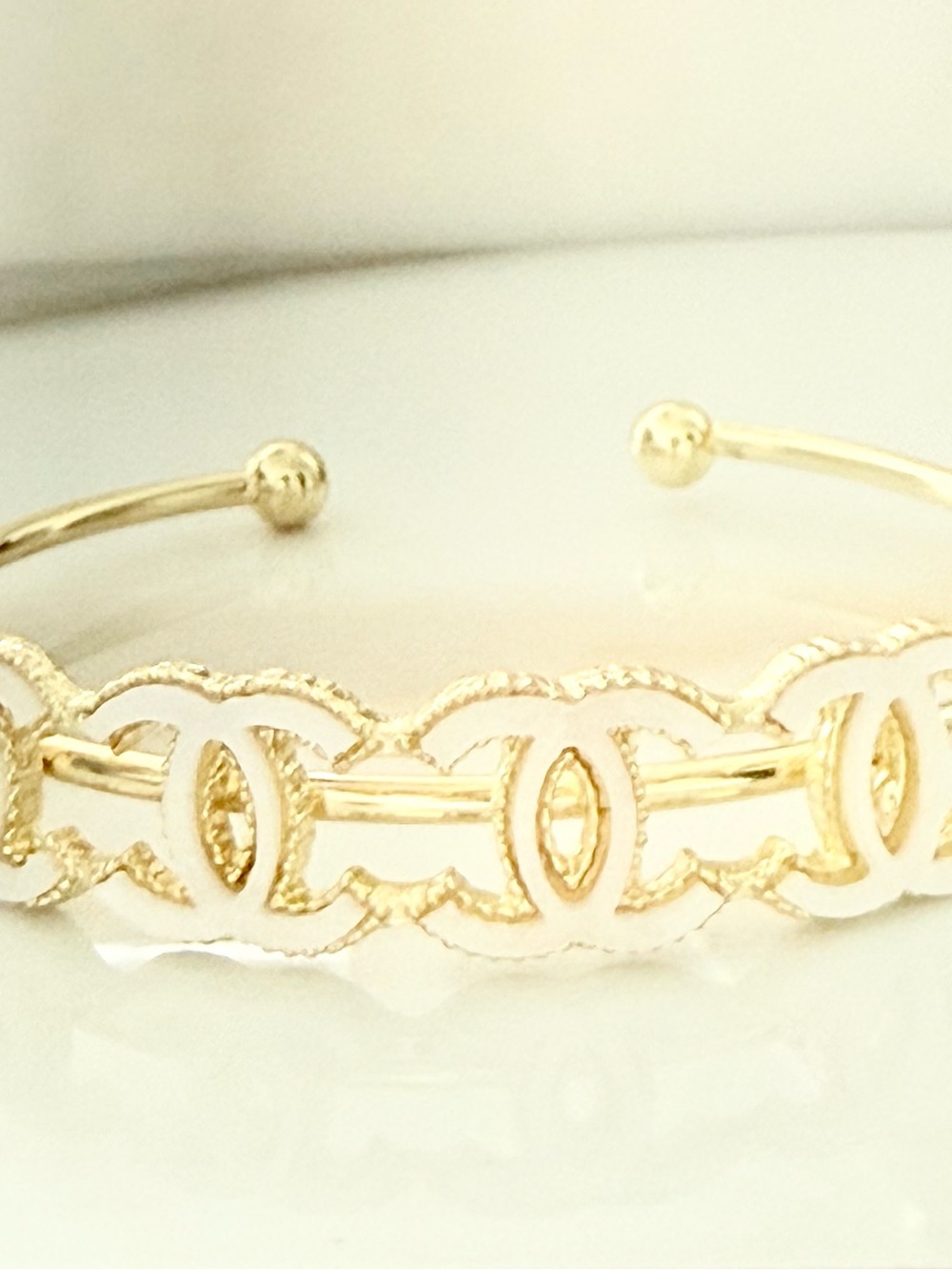 Gold and White Open Link Cuff Bracelet